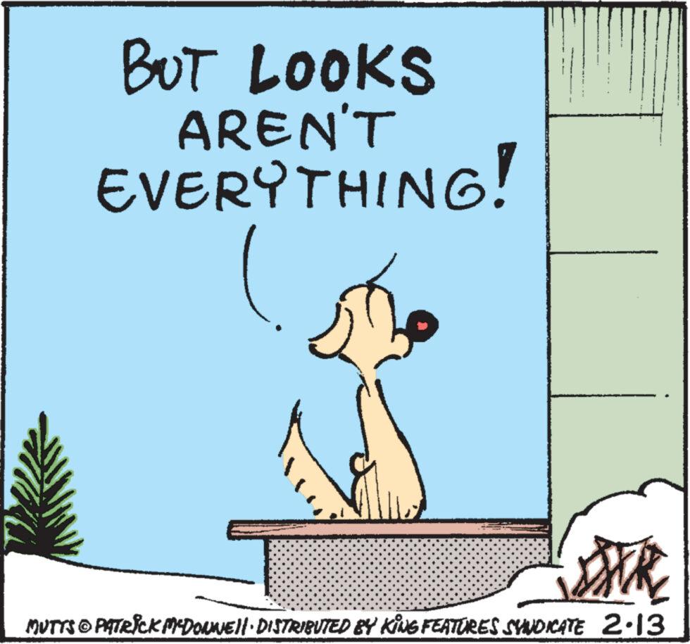 Adaptation OCR: BUT LOOKS AREN'T EVERYTHING! Mk MUTTS © PATRICK MCDONNE||· DISTRIBUTED BY KING FEATURES SYNDICATE 2.13 BUT LOOKS AREN'T EVERYTHING ! Mk MUTTS © PATRICK MCDONNE || · DISTRIBUTED BY KING FEATURES SYNDICATE 2.13
