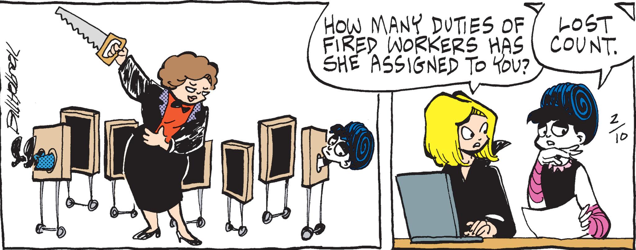 Conversation OCR: Testpane POD HOW MANY DUTIES OF FIRED WORKERS HAS SHE ASSIGNED TO YOU? LOST COUNT. 10 Testpane POD HOW MANY DUTIES OF FIRED WORKERS HAS SHE ASSIGNED TO YOU ? LOST COUNT . 10