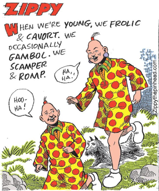 Mammal OCR: ZIPPY WHEN WE'RE YOUNGWE FROLIC & CAVORT. WE OCCASIONALLY GAMBOL. WE SCAMPER & ROMP. HOO- HA! waika HAHA Zippythépinhead.com sum TAN ZIPPY WHEN WE'RE YOUNGWE FROLIC & CAVORT . WE OCCASIONALLY GAMBOL . WE SCAMPER & ROMP . HOO HA ! waika HAHA Zippythépinhead.com sum TAN