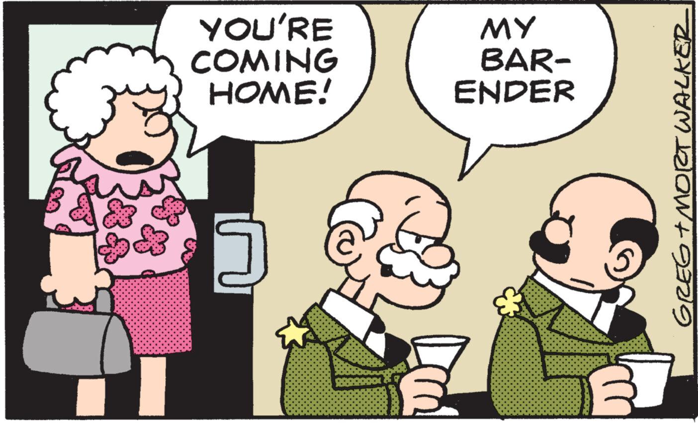 Interaction OCR: YOU'RE COMING HOME! ? MY BAR- ENDER m GREG+MORT WALKER YOU'RE COMING HOME ! ? MY BAR ENDER m GREG + MORT WALKER