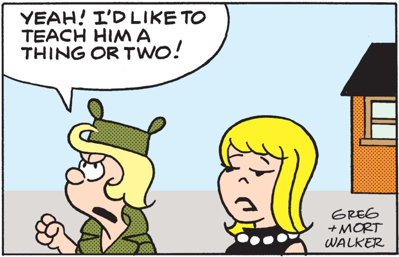 Interaction OCR: YEAH! I'D LIKE TO TEACH HIM A THING OR TWO! 8 ???? + MORT WALKER YEAH ! I'D LIKE TO TEACH HIM A THING OR TWO ! 8 ???? + MORT WALKER