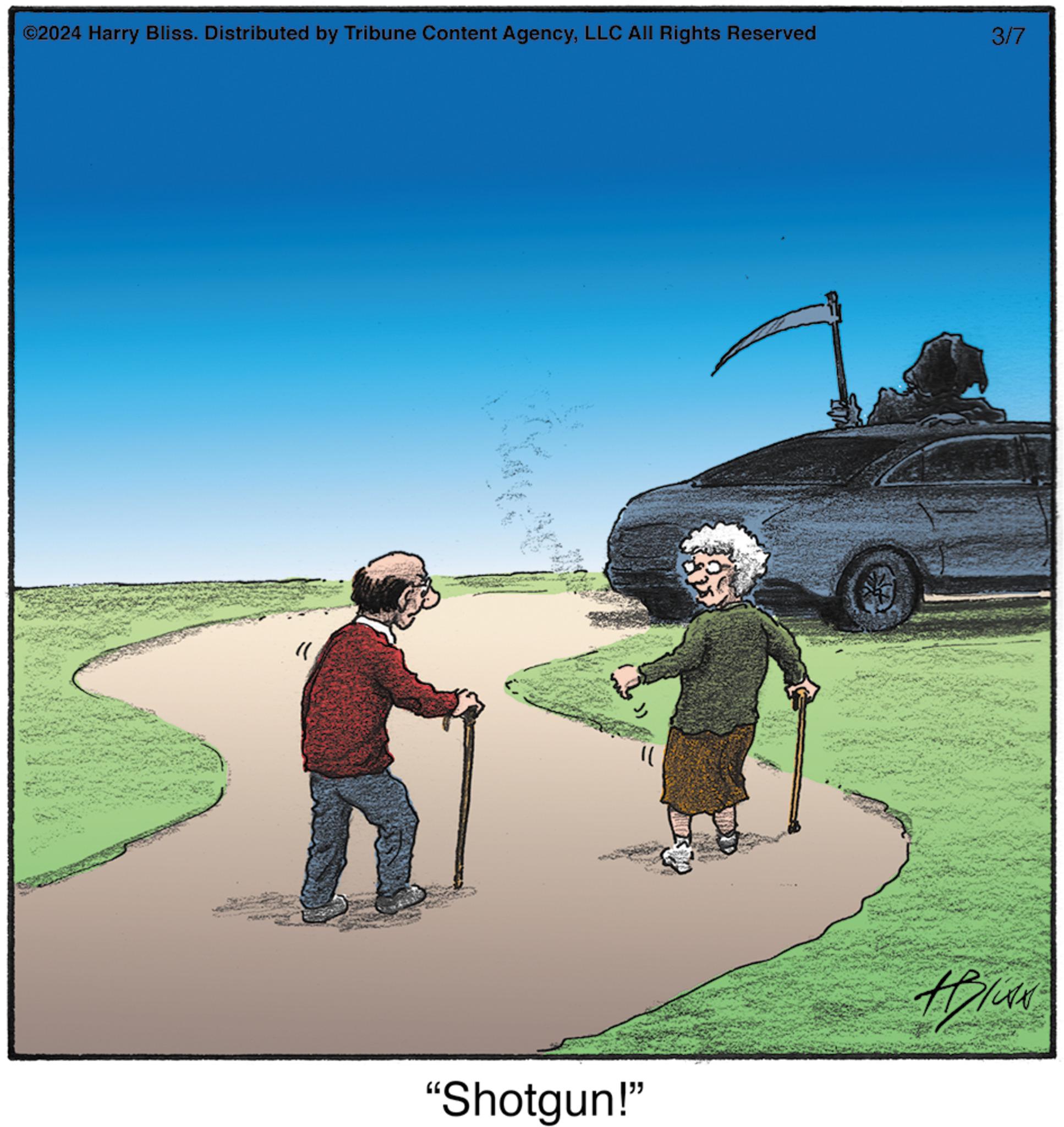 Art Faces (1) OCR: ?2024 Harry Bliss. Distributed by Tribune Content AgencyLLC All Rights Reserved " "( "Shotgun!" 3/7 #Blin ?2024 Harry Bliss . Distributed by Tribune Content AgencyLLC All Rights Reserved " " ( " Shotgun ! " 3/7 #Blin