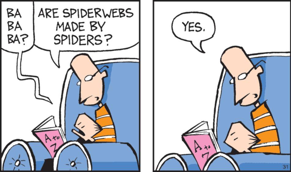 Line OCR: BA ARE SPIDERWEBS BA MADE BY SPIDERS? BA? A to YES. A 3/1 BA ARE SPIDERWEBS BA MADE BY SPIDERS ? BA ? A to YES . A 3/1