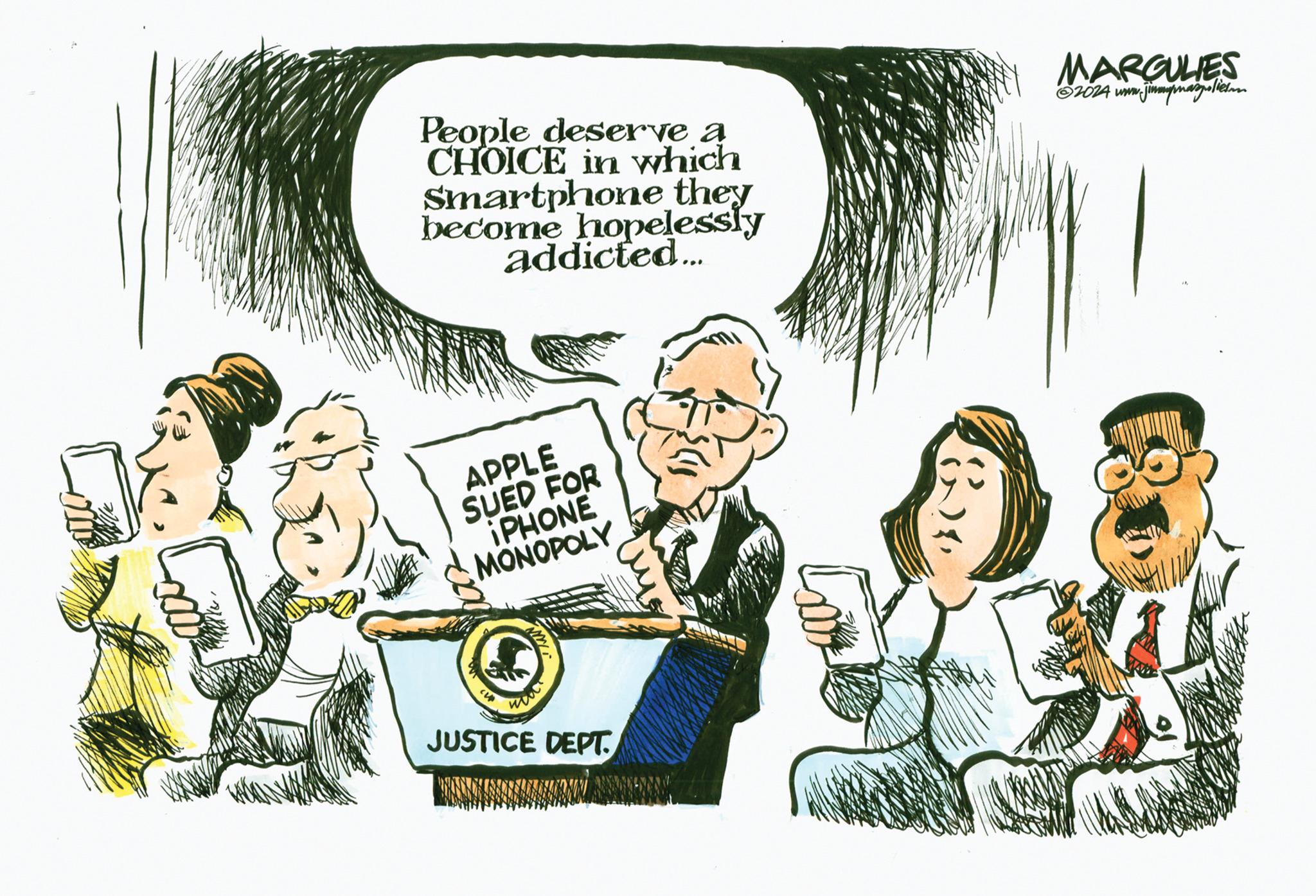 Parallel OCR: People deserve a CHOICE in which Smartphone they become hopelessly addicted... MARGULIES ©2024 www.jimmymazlieten APPLE SUED FOR iPHONE MONOPOLY ? ?? JUSTICE DEPT. 84 People deserve a CHOICE in which Smartphone they become hopelessly addicted ... MARGULIES © 2024 www.jimmymazlieten APPLE SUED FOR iPHONE MONOPOLY ? ?? JUSTICE DEPT . 84