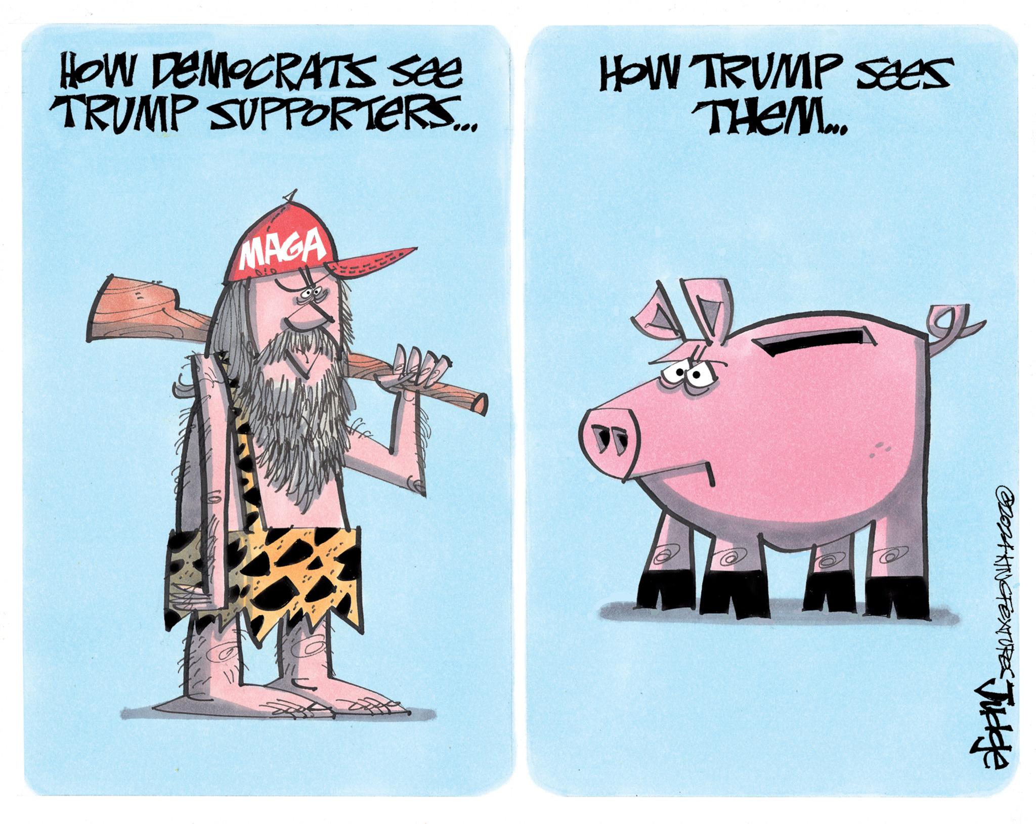 Domestic pig OCR: HOW DEMOCRATS see TRUMP SUPPORTERS.... MAGA HOW TRUMP sees THEM... fff @ C2024 KINGTEXTURES Judge HOW DEMOCRATS see TRUMP SUPPORTERS .... MAGA HOW TRUMP sees THEM ... fff @ C2024 KINGTEXTURES Judge