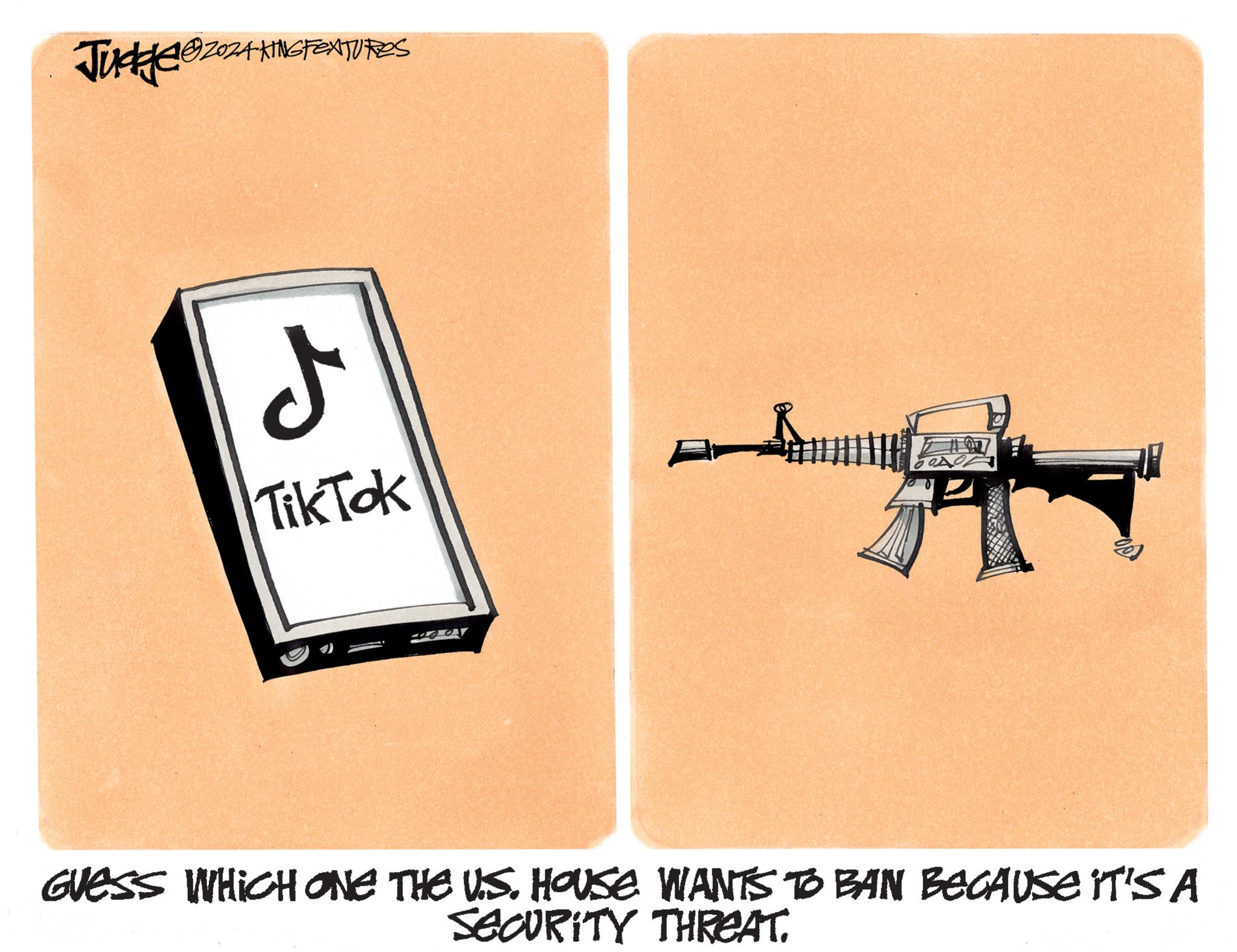 Symbol OCR: Jucke?2024 KING FEATURES TikTok A GUESS WHICH ONE THE U.S. HOUSE WANTS TO BAN BECAUSE IT'S A SECURITY THREAT. Jucke?2024 KING FEATURES TikTok A GUESS WHICH ONE THE U.S. HOUSE WANTS TO BAN BECAUSE IT'S A SECURITY THREAT .