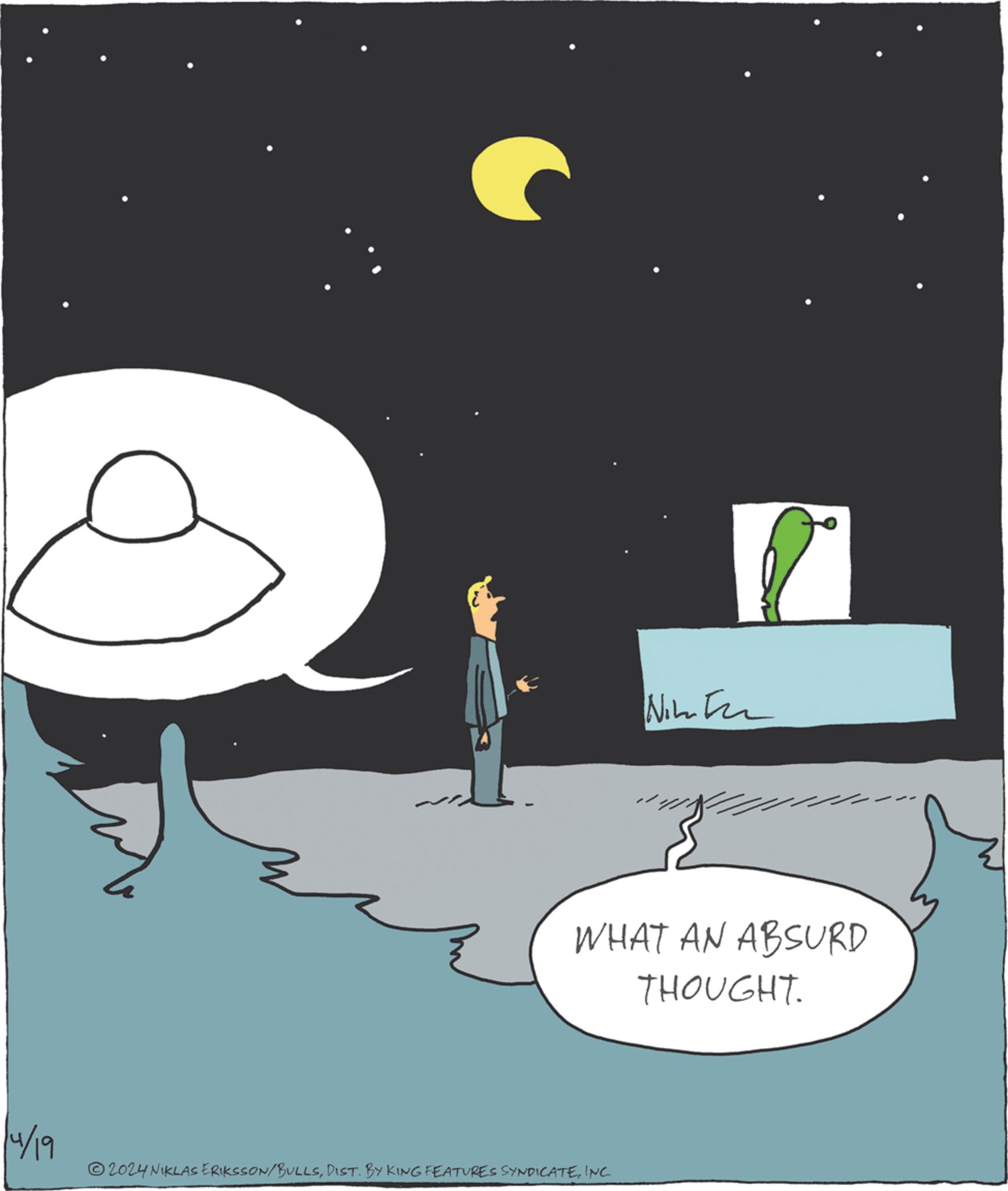 Circle OCR: Nih WHAT AN ABSURD THOUGHT. 14/19 2024 NIKLAS ERIKSSON/BULLSINC. Nih WHAT AN ABSURD THOUGHT . 14/19 2024 NIKLAS ERIKSSON / BULLSDIST . BY KING FEATURES SYNDICATEINC .