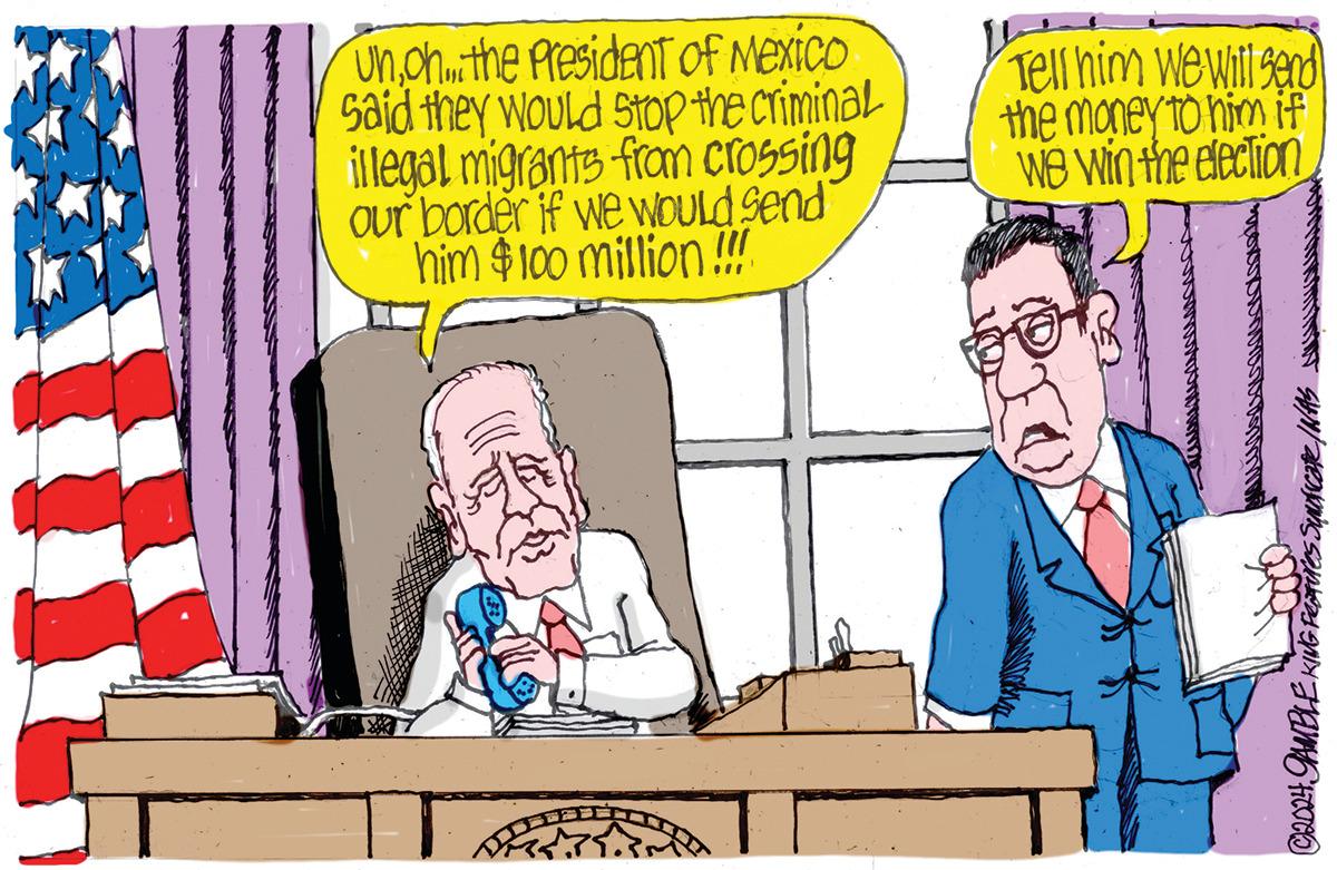 Parallel OCR: Unoh... the President of Mexico said they would stop the criminal illegal migrants from crossing our border if we would send him $100 million!!!! Tell him we will send the money to him if We win the election © 2024. GAMBLE KING FEATURES SUNICATE / WAS Unoh ... the President of Mexico said they would stop the criminal illegal migrants from crossing our border if we would send him $ 100 million !!!! Tell him we will send the money to him if We win the election © 2024. GAMBLE KING FEATURES SUNICATE / WAS