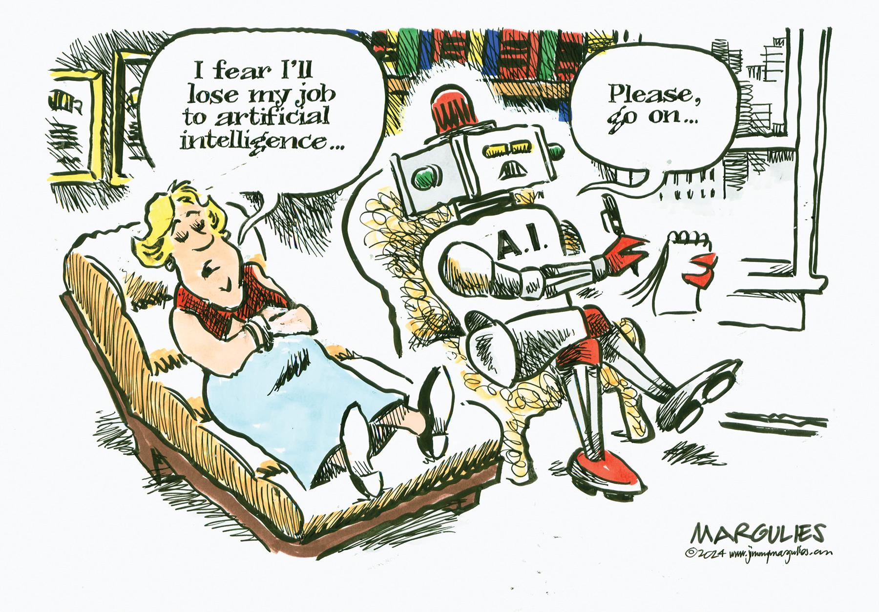 Drawing OCR: JUR I fear I'll lose my job to artificial intelligence... All Pleasego on... A.I. MARGULIES ©2024 www.jmungmargulies.com JUR I fear I'll lose my job to artificial intelligence ... All Pleasego on ... A.I. MARGULIES © 2024 www.jmungmargulies.com
