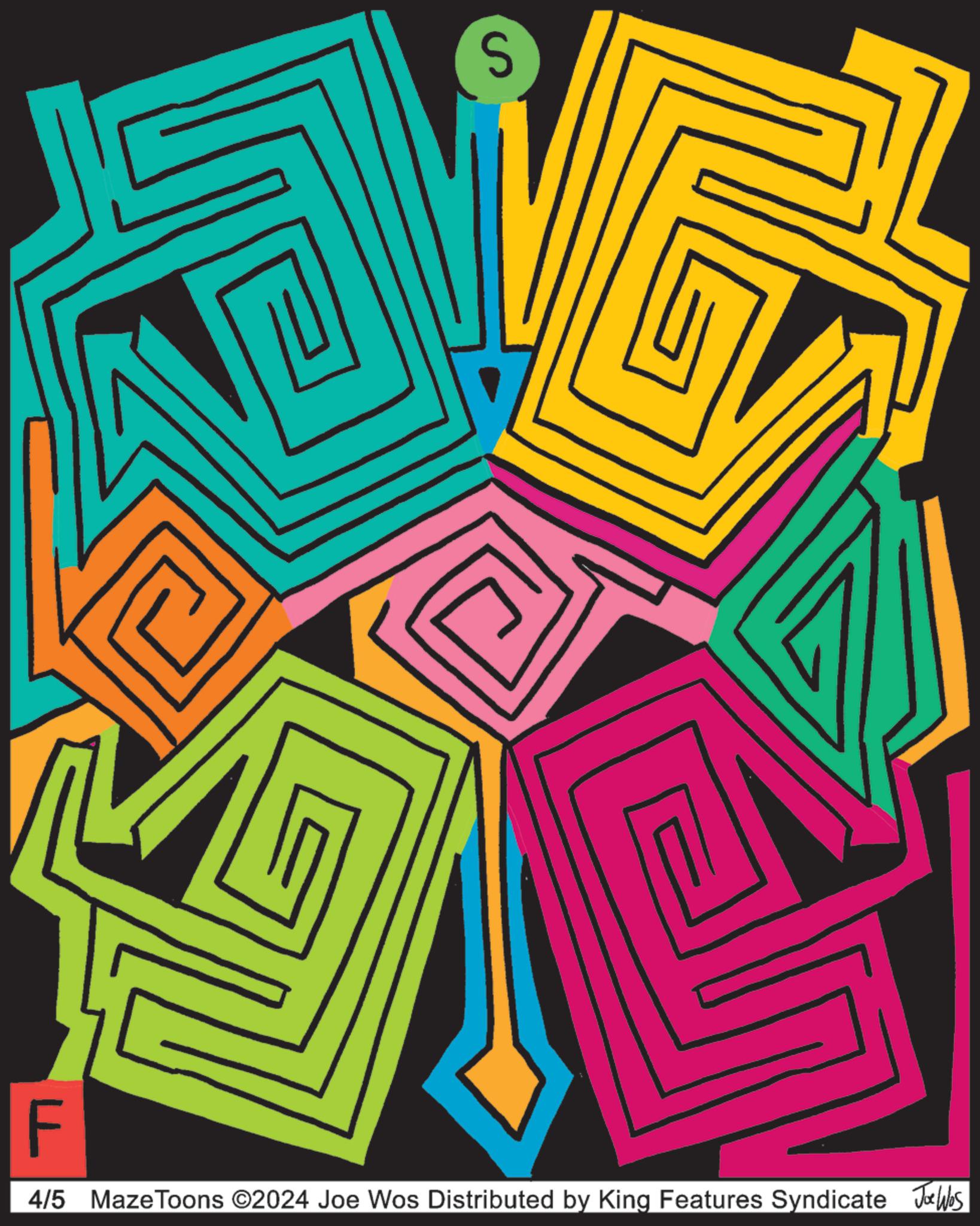 Electric blue OCR: S F 4/5 Maze Toons ©2024 Joe Wos Distributed by King Features Syndicate Joe Was S F 4/5 Maze Toons © 2024 Joe Wos Distributed by King Features Syndicate Joe Was