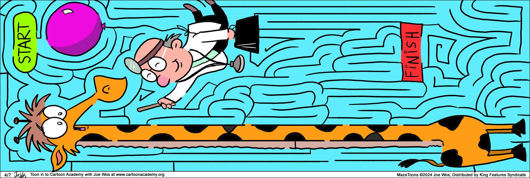 Drawing OCR: START 417 Jo Was Toon in to Cartoon Academy with Joe Wos at www.cartoonacademy.org Maze Toons ©2024 Joe WosDistributed by King Features Syndicate FINISH START 417 Jo Was Toon in to Cartoon Academy with Joe Wos at www.cartoonacademy.org Maze Toons © 2024 Joe WosDistributed by King Features Syndicate FINISH
