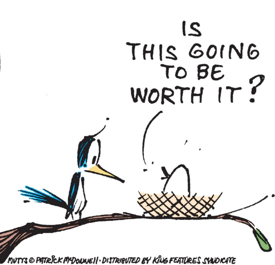 Illustration OCR: IS THIS GOING TO BE WORTH IT? MUTTS PATRICK MCDONNELL DISTRIBUTED BY KING FEATURES SYNDICATE IS THIS GOING TO BE WORTH IT ? MUTTS PATRICK MCDONNELL DISTRIBUTED BY KING FEATURES SYNDICATE