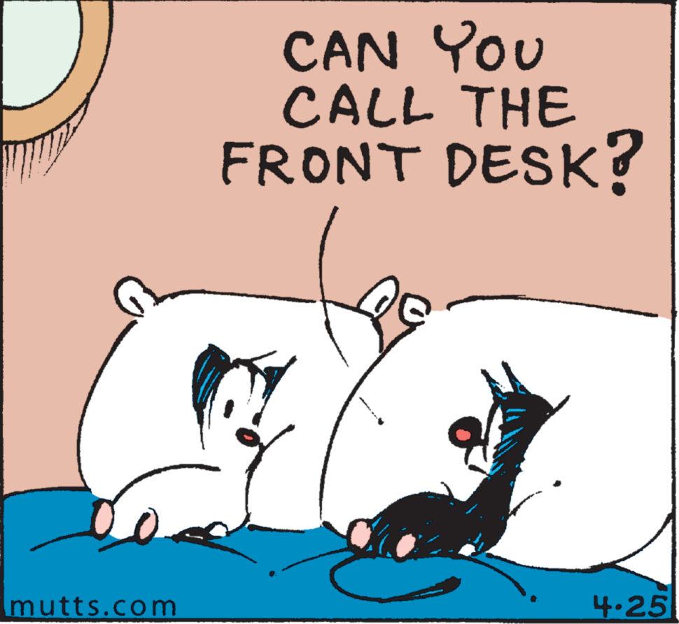 Tail OCR: CAN YOU CALL THE FRONT DESK? mutts.com 4.25 CAN YOU CALL THE FRONT DESK ? mutts.com 4.25