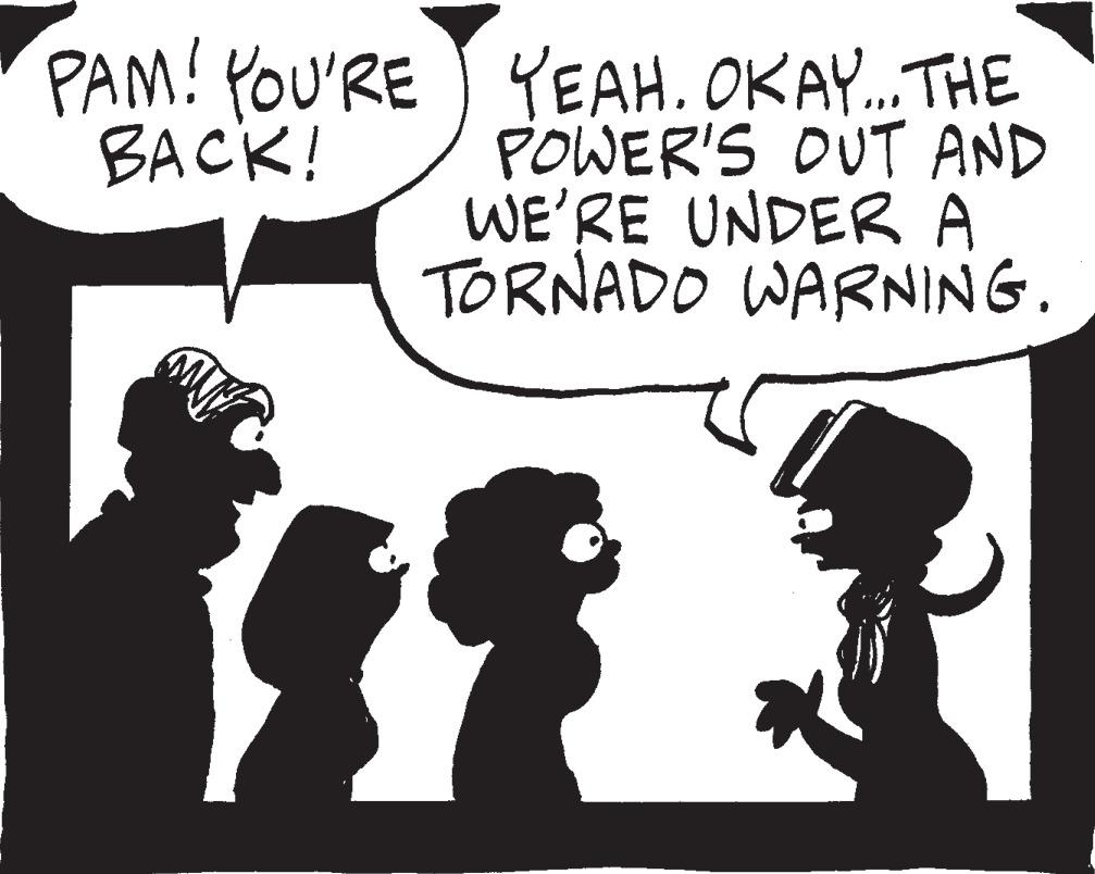 Gesture OCR: PAM! YOU'RE BACK! YEAH. OKAY... THE POWER'S OUT AND WE'RE UNDER A TORNADO WARNING. PAM ! YOU'RE BACK ! YEAH . OKAY ... THE POWER'S OUT AND WE'RE UNDER A TORNADO WARNING .