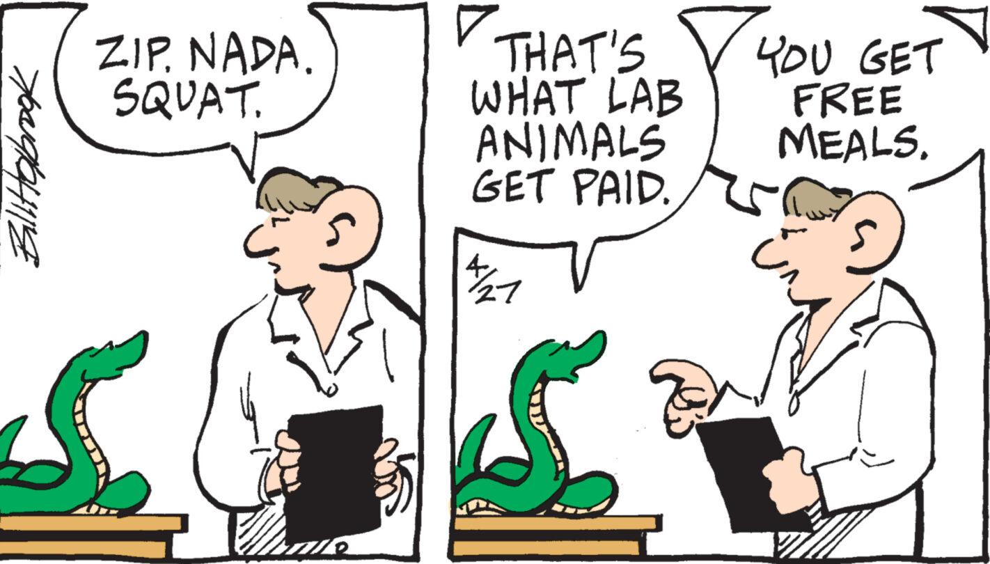 Finger OCR: ZIP. NADA. SQUAT. THAT'S WHAT LAB ANIMALS GET PAID. 127 YOU GET FREE MEALS. 7009/041118 ZIP . NADA . SQUAT . THAT'S WHAT LAB ANIMALS GET PAID . 127 YOU GET FREE MEALS . 7009/041118