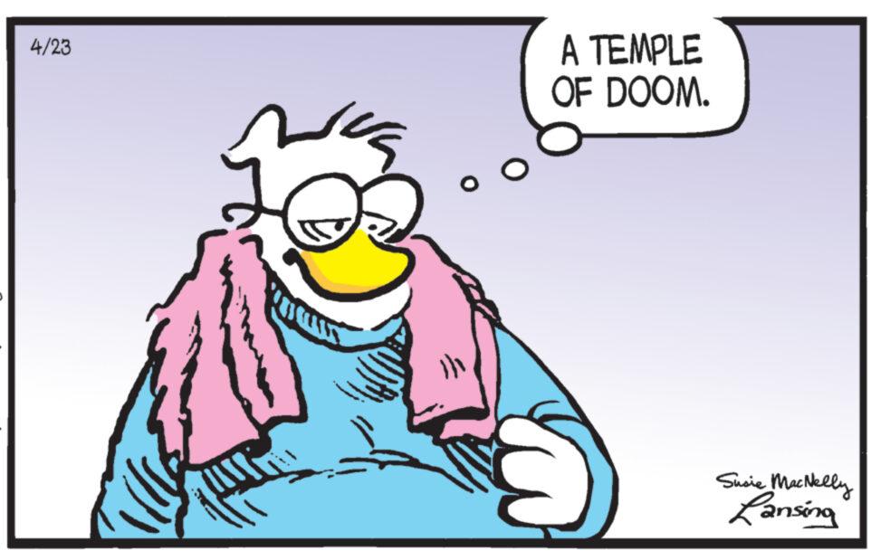 Illustration OCR: 4/23 A TEMPLE OF DOOM. Susie MacNelly Lansing 4/23 A TEMPLE OF DOOM . Susie MacNelly Lansing