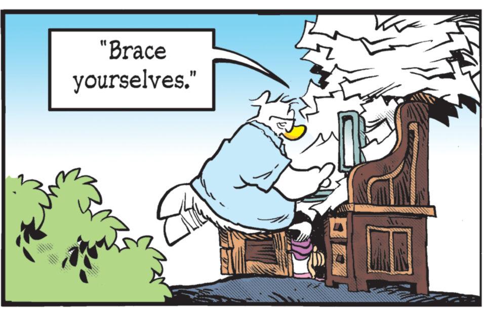 Illustration OCR: "Brace yourselves." 25 & A " Brace yourselves . " 25 & A