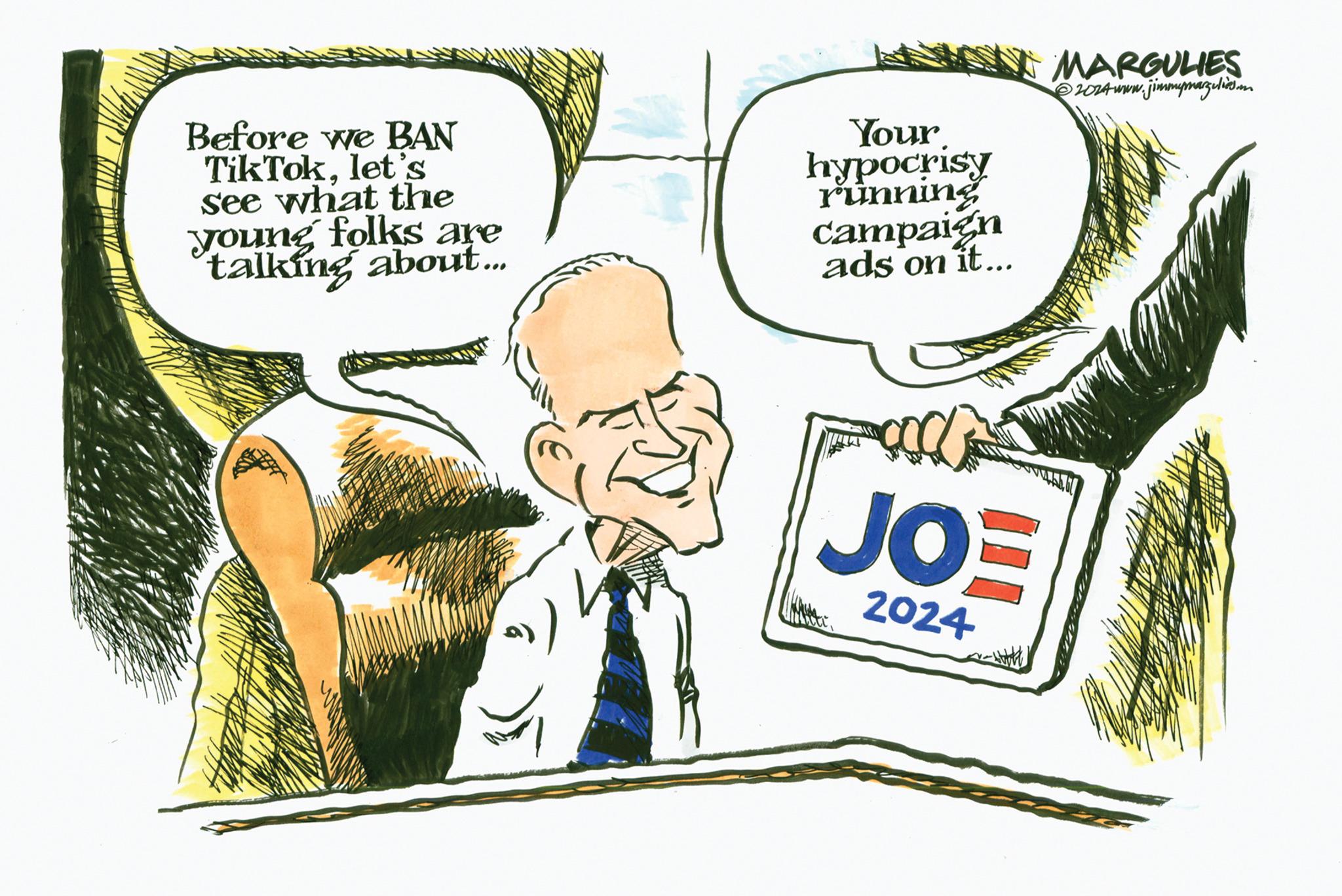 Humour OCR: Before we BAN TikToklet's see what the young folks are talking about... Your hypocrisy running campaign ads on it... MARGULIES 2024 www.jimmymarzeliuon Mill JOE 2024 Before we BAN TikToklet's see what the young folks are talking about ... Your hypocrisy running campaign ads on it ... MARGULIES 2024 www.jimmymarzeliuon Mill JOE 2024