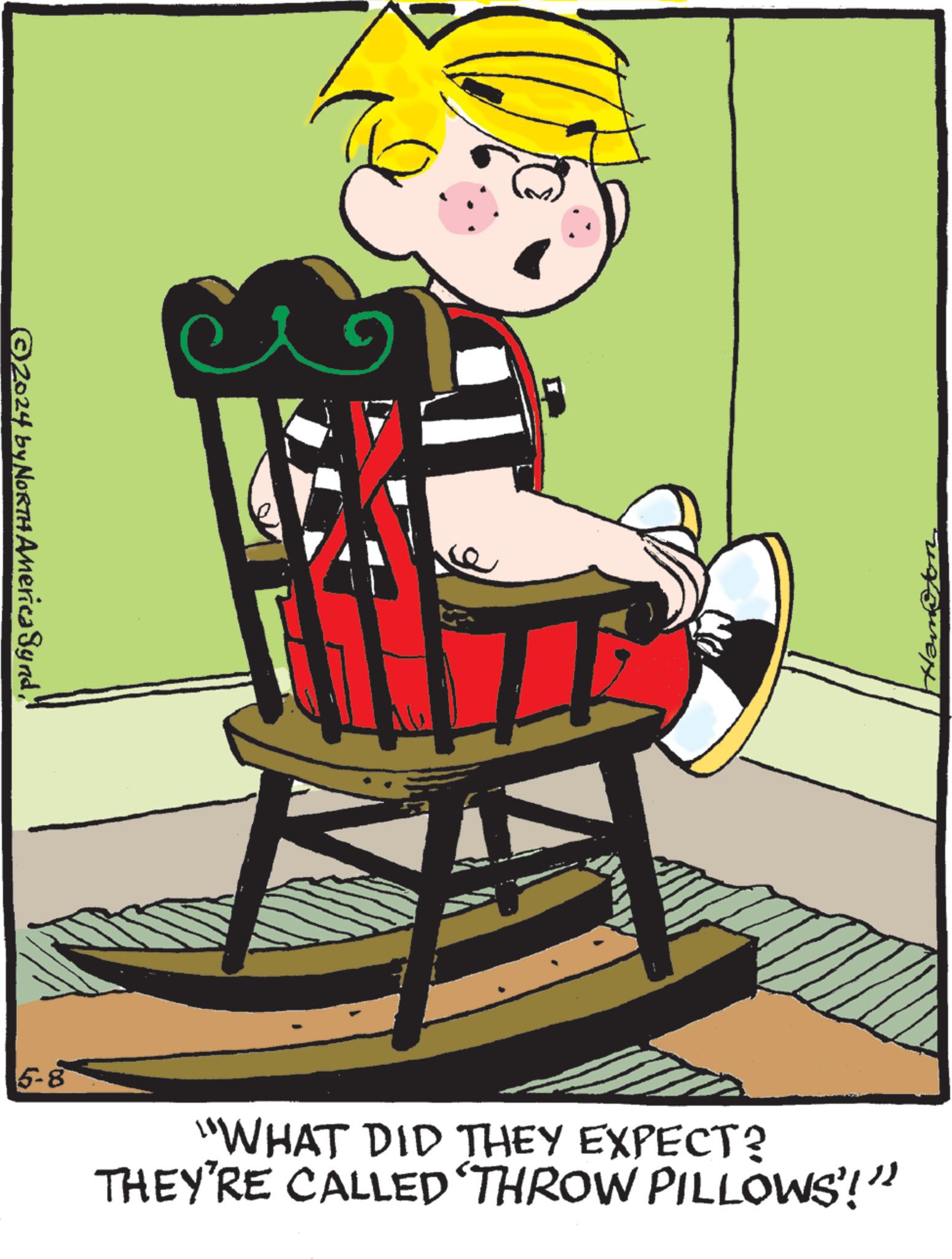 Sitting OCR: ©2024 by NORTH America Synd5-8 "WHAT DID THEY EXPECT? THEY'RE CALLED 'THROW PILLOWS!" © 2024 by NORTH America Synd5-8 " WHAT DID THEY EXPECT ? THEY'RE CALLED ' THROW PILLOWS ! "