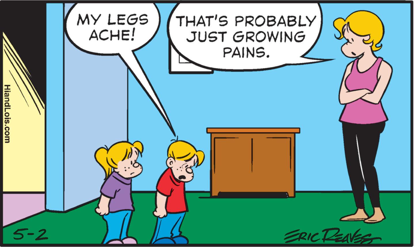 Mammal OCR: HiandLois.com MY LEGS ACHE! THAT'S PROBABLY JUST GROWING PAINS. 5-2 ERIC REAVES HiandLois.com MY LEGS ACHE ! THAT'S PROBABLY JUST GROWING PAINS . 5-2 ERIC REAVES