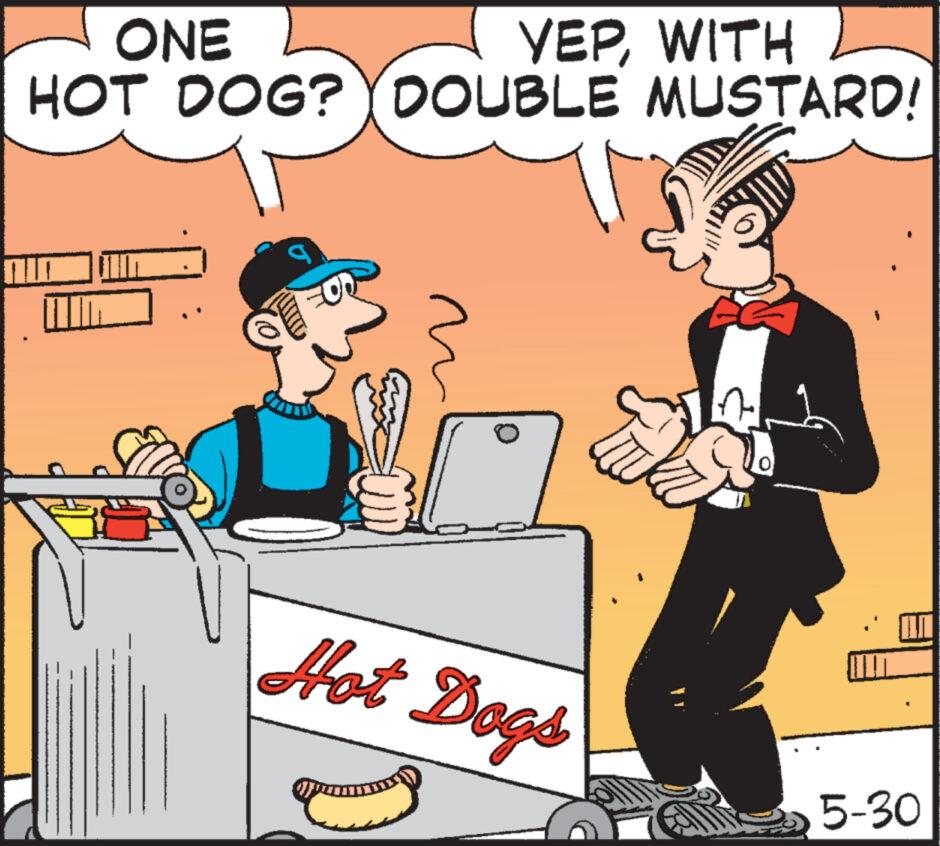 Thumb OCR: YEPWITH HOT DOG? DOUBLE MUSTARD! ??? ONE m Hot Dogs 5-30 YEPWITH HOT DOG ? DOUBLE MUSTARD ! ??? ONE m Hot Dogs 5-30