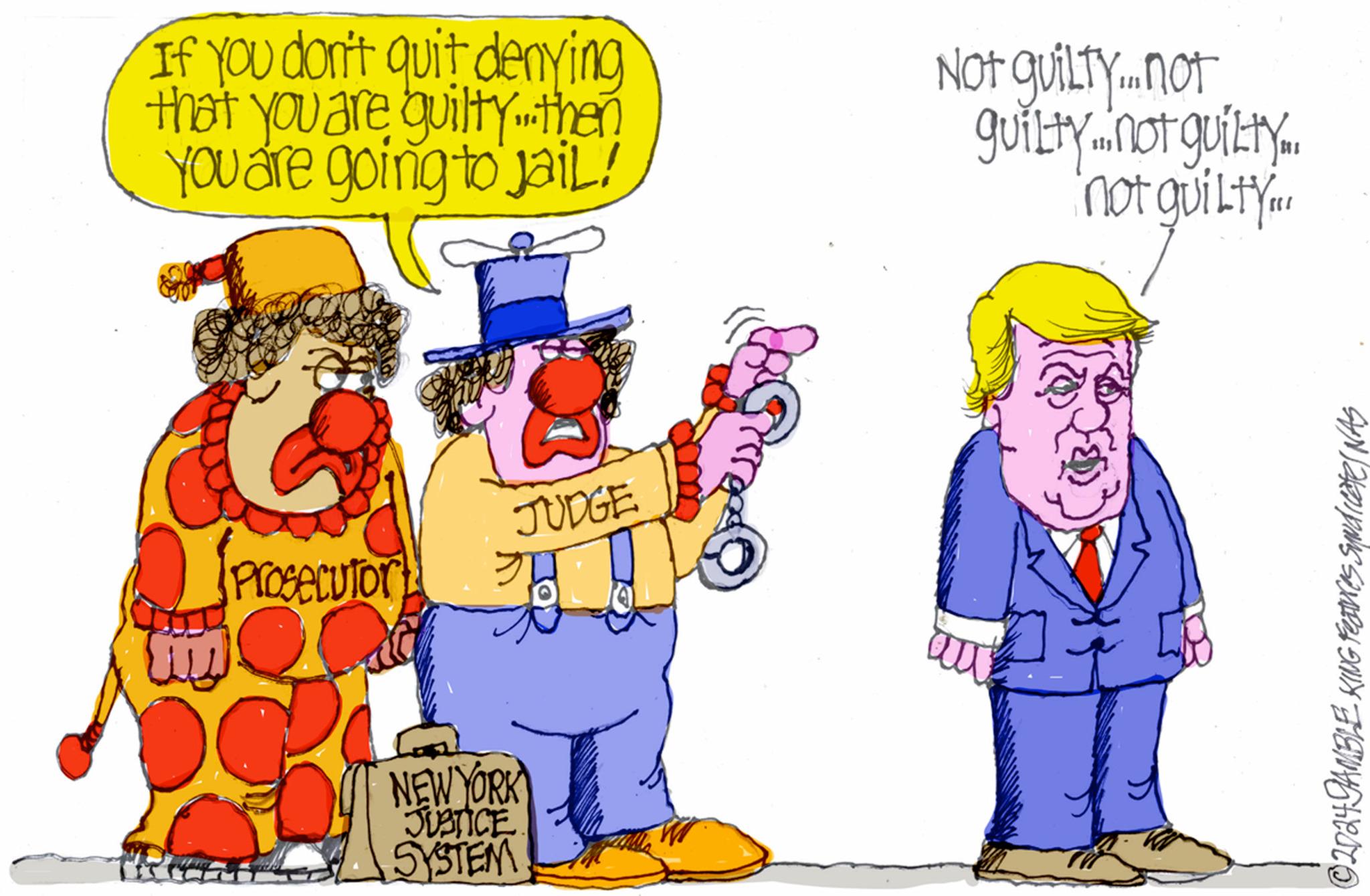 Happy OCR: If You don't quit denying that you are guilty... then You are going to jail! Not guilty... not guilty...not guilty... not guilty ... JUDGE Prosecutor NEW YORK JUSTICE SYSTEM au © 2024-GAMBLE KING Features Syndicate NAS If You don't quit denying that you are guilty ... then You are going to jail ! Not guilty ... not guilty ... not guilty ... not guilty ... JUDGE Prosecutor NEW YORK JUSTICE SYSTEM au © 2024 - GAMBLE KING Features Syndicate NAS