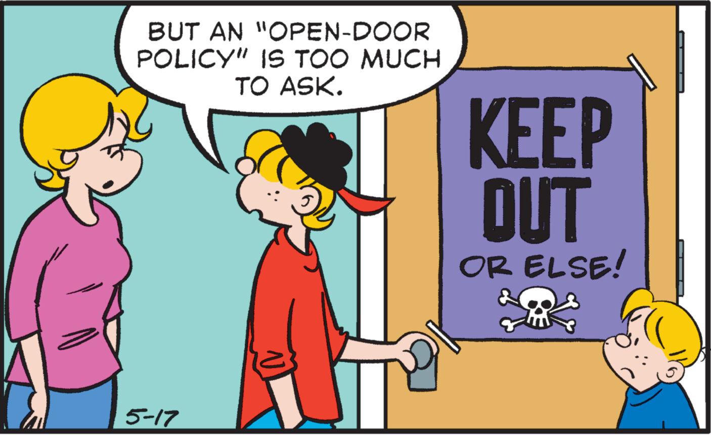 Art OCR: BUT AN "OPEN-DOOR POLICY" IS TOO MUCH TO ASK. KEEP OUT OR ELSE! 5-17 BUT AN " OPEN - DOOR POLICY " IS TOO MUCH TO ASK . KEEP OUT OR ELSE ! 5-17