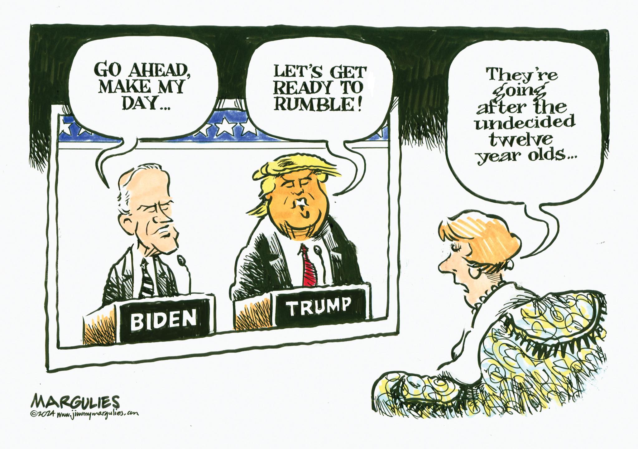 Interaction OCR: GO AHEADMAKE MY DAY... LET'S GET READY TO RUMBLE! They're going after the undecided twelve year olds... BIDEN TRUMP MARGULIES 2024 www.jimmymargulies.com GO AHEADMAKE MY DAY ... LET'S GET READY TO RUMBLE ! They're going after the undecided twelve year olds ... BIDEN TRUMP MARGULIES 2024 www.jimmymargulies.com
