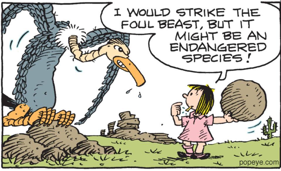 Font OCR: I WOULD STRIKE THE FOUL BEASTBUT IT MIGHT BE AN ENDANGERED SPECIES! 322 popeye.com I WOULD STRIKE THE FOUL BEASTBUT IT MIGHT BE AN ENDANGERED SPECIES ! 322 popeye.com