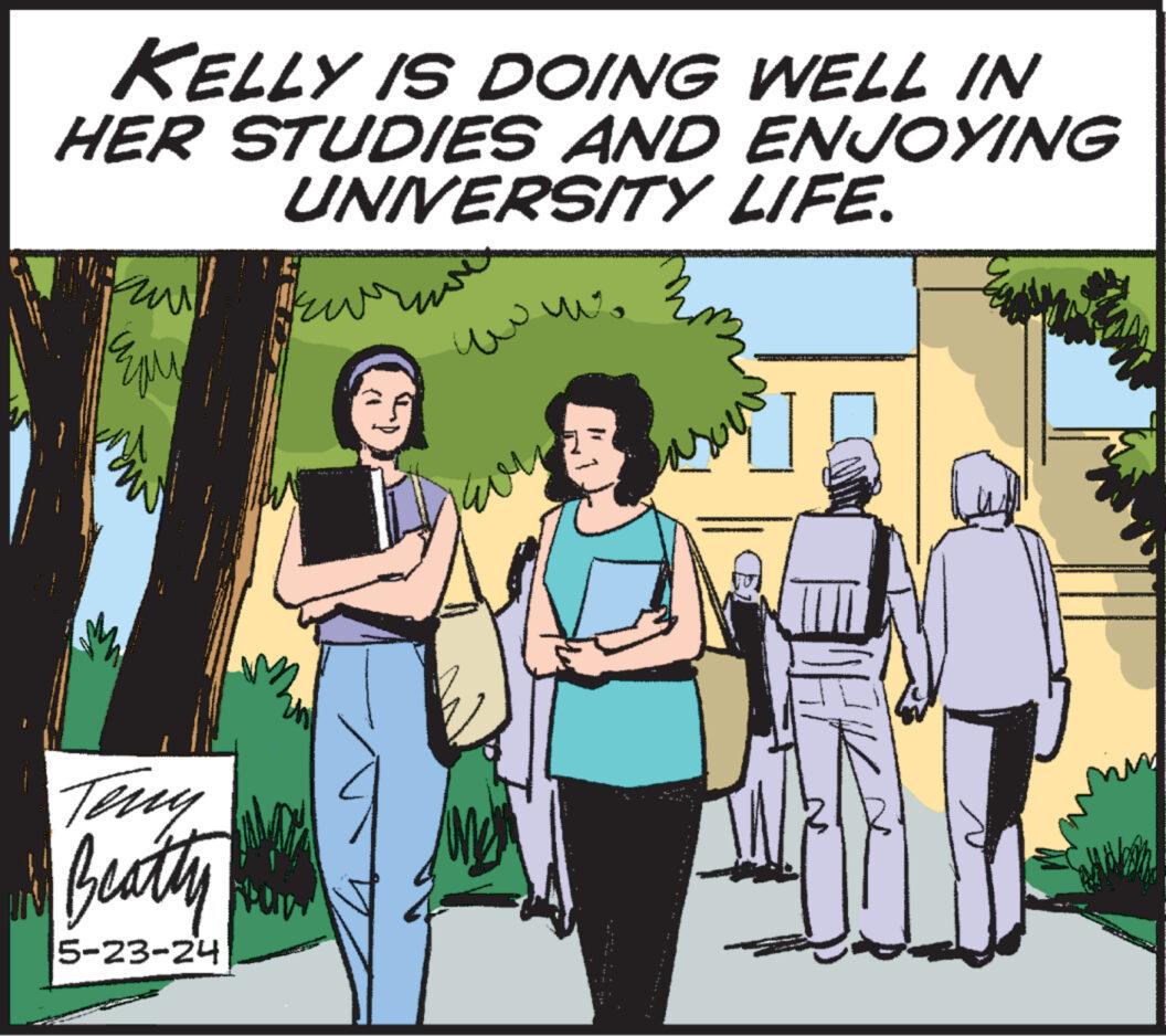 Conversation OCR: KELLY IS DOING WELL IN HER STUDIES AND ENJOYING UNIVERSITY LIFE. ?????? ???? M Teny Max Beatty 5-23-24 KELLY IS DOING WELL IN HER STUDIES AND ENJOYING UNIVERSITY LIFE . ?????? ???? M Teny Max Beatty 5-23-24