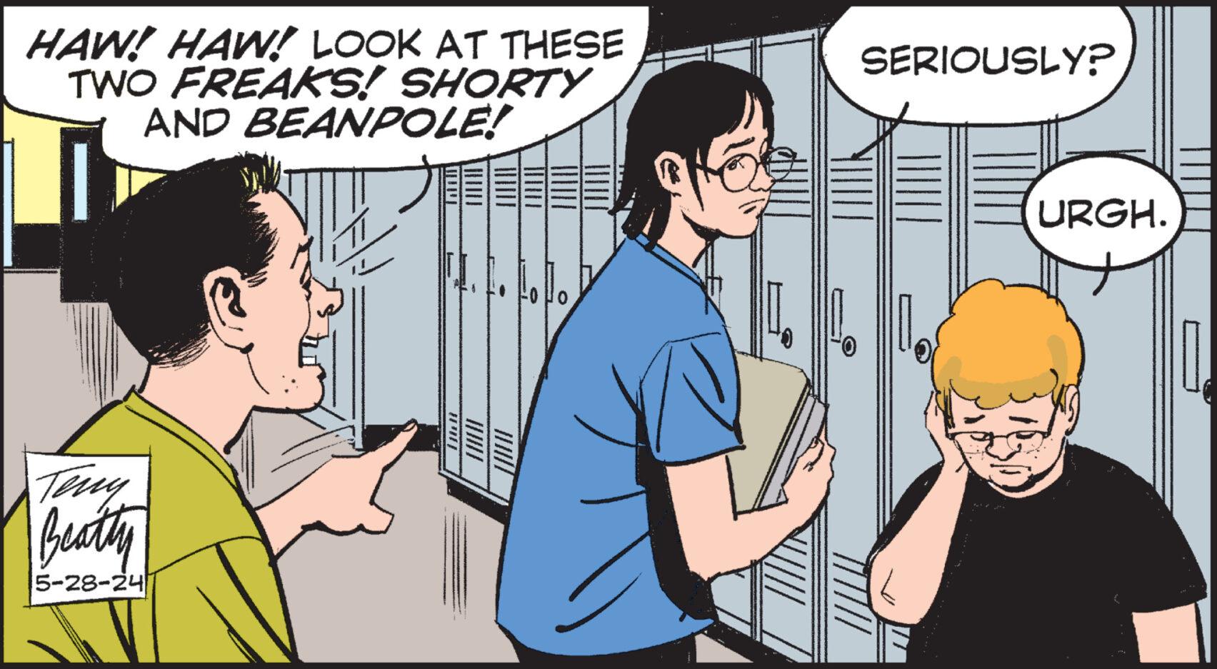 Finger OCR: HAW! HAW! LOOK AT THESE TWO FREAKS! SHORTY AND BEANPOLE! SERIOUSLY? Teny Beatty 5-28-24 URGH. HAW ! HAW ! LOOK AT THESE TWO FREAKS ! SHORTY AND BEANPOLE ! SERIOUSLY ? Teny Beatty 5-28-24 URGH .