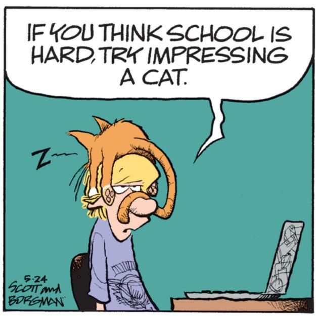 Happy OCR: IF YOU THINK SCHOOL IS HARDTRY IMPRESSING A CAT. Z- 5.24 SCOTT and BORGMAN IF YOU THINK SCHOOL IS HARDTRY IMPRESSING A CAT . Z- 5.24 SCOTT and BORGMAN