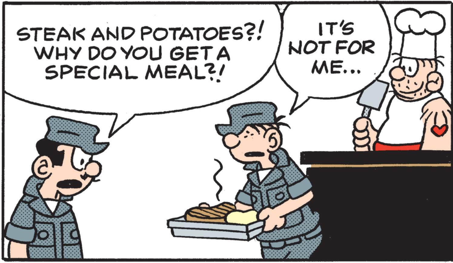 Humour OCR: STEAK AND POTATOES?! WHY DO YOU GET A SPECIAL MEAL?! IT'S NOT FOR ME... STEAK AND POTATOES ?! WHY DO YOU GET A SPECIAL MEAL ?! IT'S NOT FOR ME ...