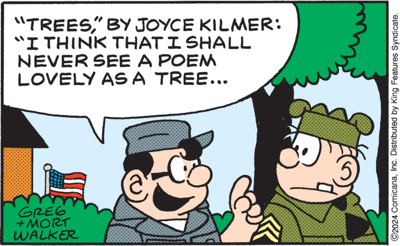 Gesture OCR: GREG + MORT WALKER "TREES" BY JOYCE KILMER: “I THINK THAT I SHALL NEVER SEE A POEM LOVELY AS A TREE... ©2024 ComicanaInc. Distributed by King Features Syndicate. GREG + MORT WALKER " TREES" BY JOYCE KILMER : “ I THINK THAT I SHALL NEVER SEE A POEM LOVELY AS A TREE ... © 2024 ComicanaInc. Distributed by King Features Syndicate .