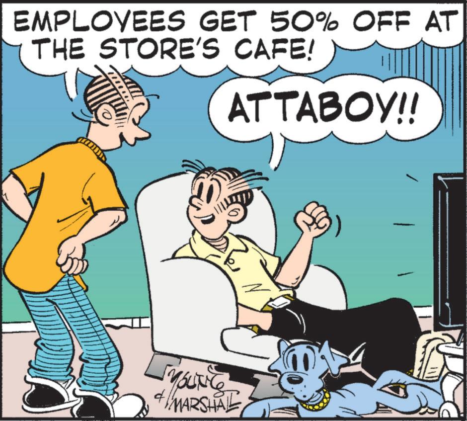 Illustration OCR: EMPLOYEES GET 50% OFF AT THE STORE'S CAFE! ATTABOY!! 4 "MARSHAL EMPLOYEES GET 50 % OFF AT THE STORE'S CAFE ! ATTABOY !! 4 " MARSHAL