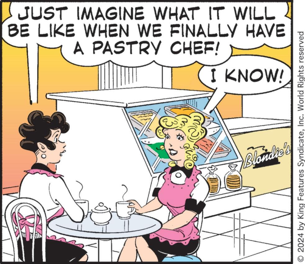 Mammal OCR: JUST IMAGINE WHAT IT WILL BE LIKE WHEN WE FINALLY HAVE A PASTRY CHEF! I KNOW! Blondie's ??? O 2024 by King Features SyndicateInc. World Rights reserved JUST IMAGINE WHAT IT WILL BE LIKE WHEN WE FINALLY HAVE A PASTRY CHEF ! I KNOW ! Blondie's ??? O 2024 by King Features SyndicateInc. World Rights reserved