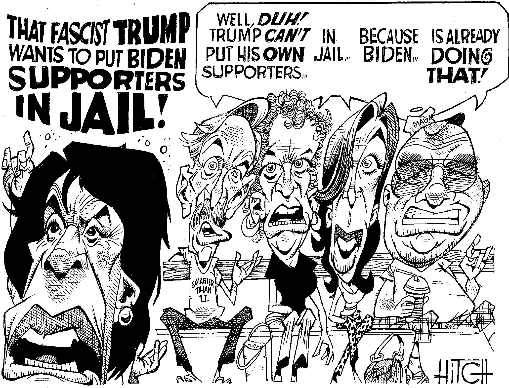 Monochrome OCR: WELLDUH! THAT FASCIST TRUMP TRUMP CAN'T IN WANTS TO PUT BIDEN PUT HIS OWN JAIL BIDEN DOING SUPPORTERS IN JAIL! SUPPORTERS.I BECAUSE IS ALREADY MAGA THAT SMARTER THAN U. HiTell WELLDUH ! THAT FASCIST TRUMP TRUMP CAN'T IN WANTS TO PUT BIDEN PUT HIS OWN JAIL BIDEN DOING SUPPORTERS IN JAIL ! SUPPORTERS.I BECAUSE IS ALREADY MAGA THAT SMARTER THAN U. HiTell