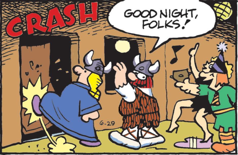 Fictional character OCR: CRASH GOOD NIGHTFOLKS. 6-29 CRASH GOOD NIGHTFOLKS . 6-29