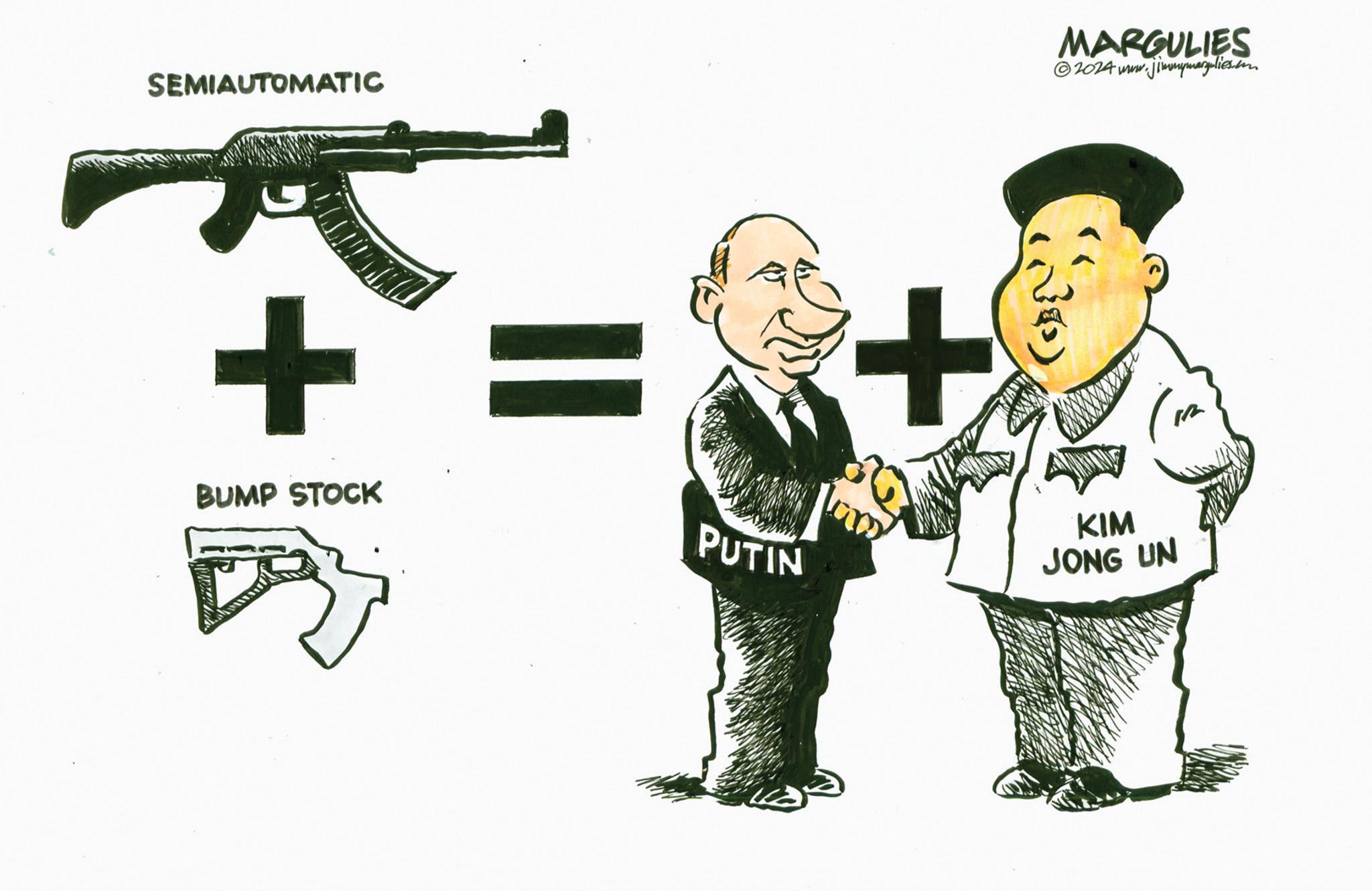 Drawing OCR: SEMIAUTOMATIC + BUMP STOCK PUTIN KIM JONG UN MARGULIES w.jimmymargulies.u 2024 www. SEMIAUTOMATIC + BUMP STOCK PUTIN KIM JONG UN MARGULIES w.jimmymargulies.u 2024 www .