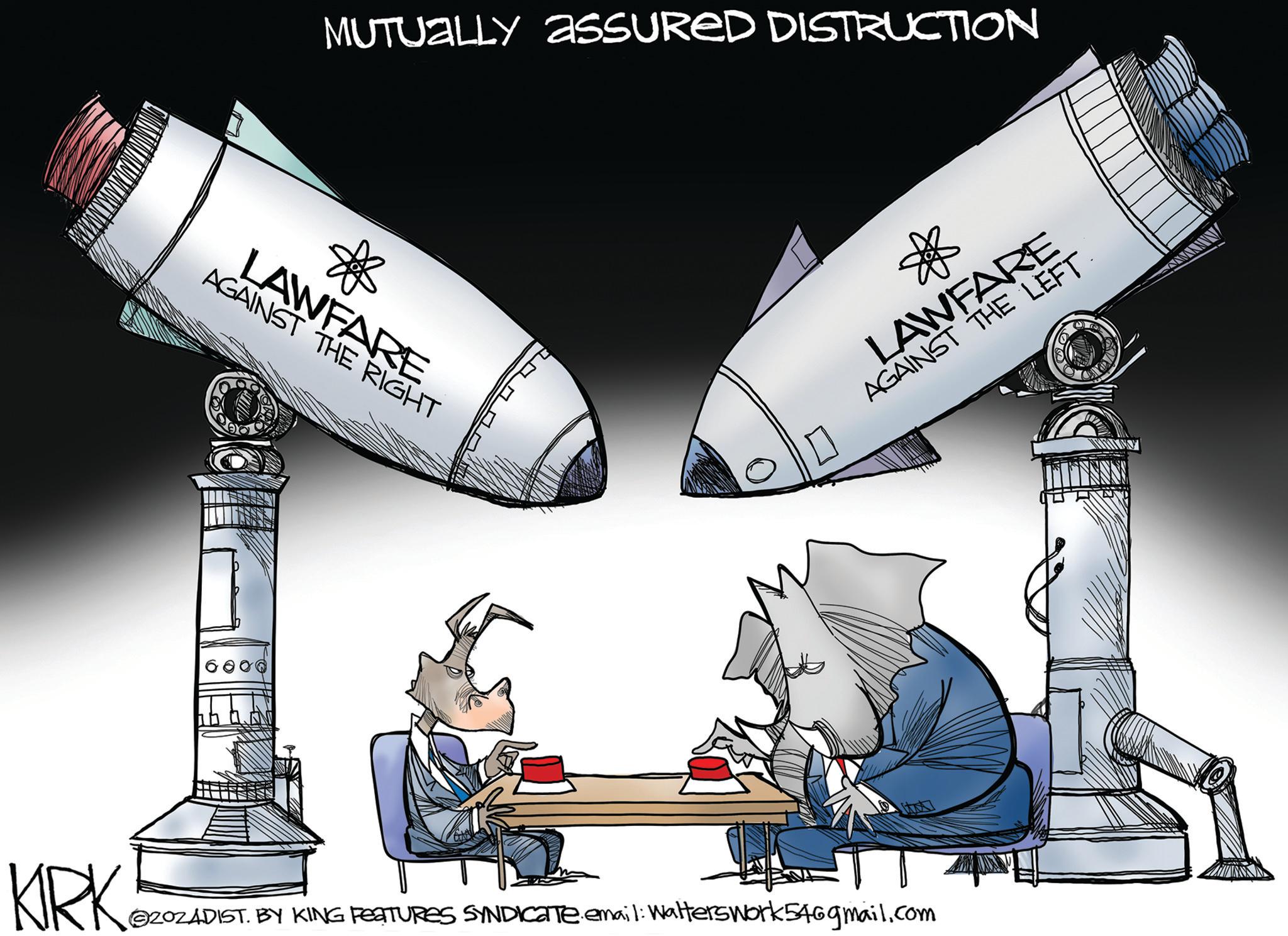 Still life photography OCR: MUTUALLY ASSURED DISTRUCTION LAWFARE AGAINST THE RIGHT LAWFARE AGAINST THE LEFT. KIRK @ZOZADIST. BY KING FEATURES SYNDICATE email: Walters Work54@gmail.com MUTUALLY ASSURED DISTRUCTION LAWFARE AGAINST THE RIGHT LAWFARE AGAINST THE LEFT . KIRK @ZOZADIST . BY KING FEATURES SYNDICATE email : Walters Work54@gmail.com