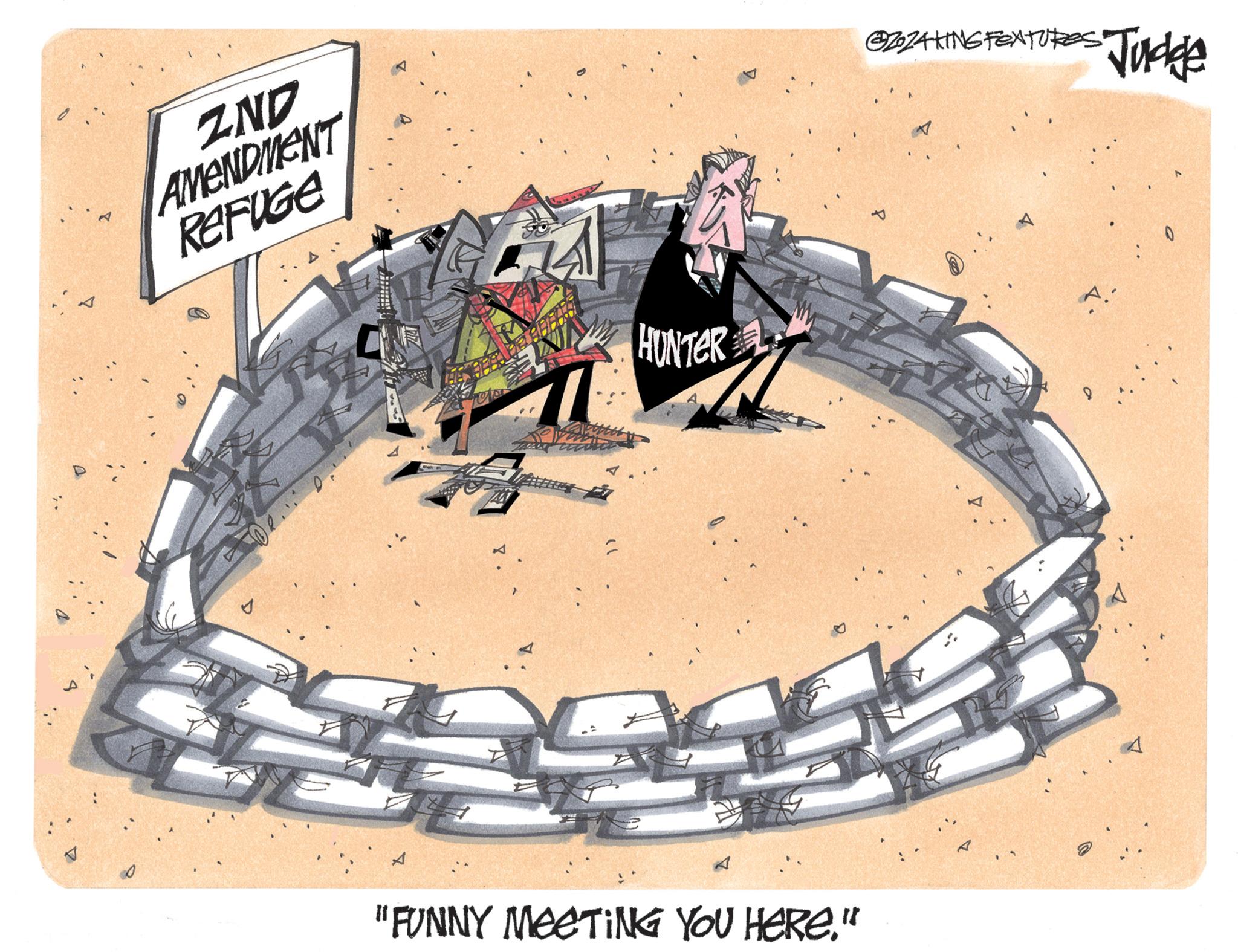 Circle OCR: A 2ND AMENDMENT REFUGE ZZ4KING FEATURE Judge HUNTER ?.. 0 A 0 A "FUNNY MeeTING YOU HERE." A A 2ND AMENDMENT REFUGE ZZ4KING FEATURE Judge HUNTER ? .. 0 A 0 A " FUNNY MeeTING YOU HERE . " A