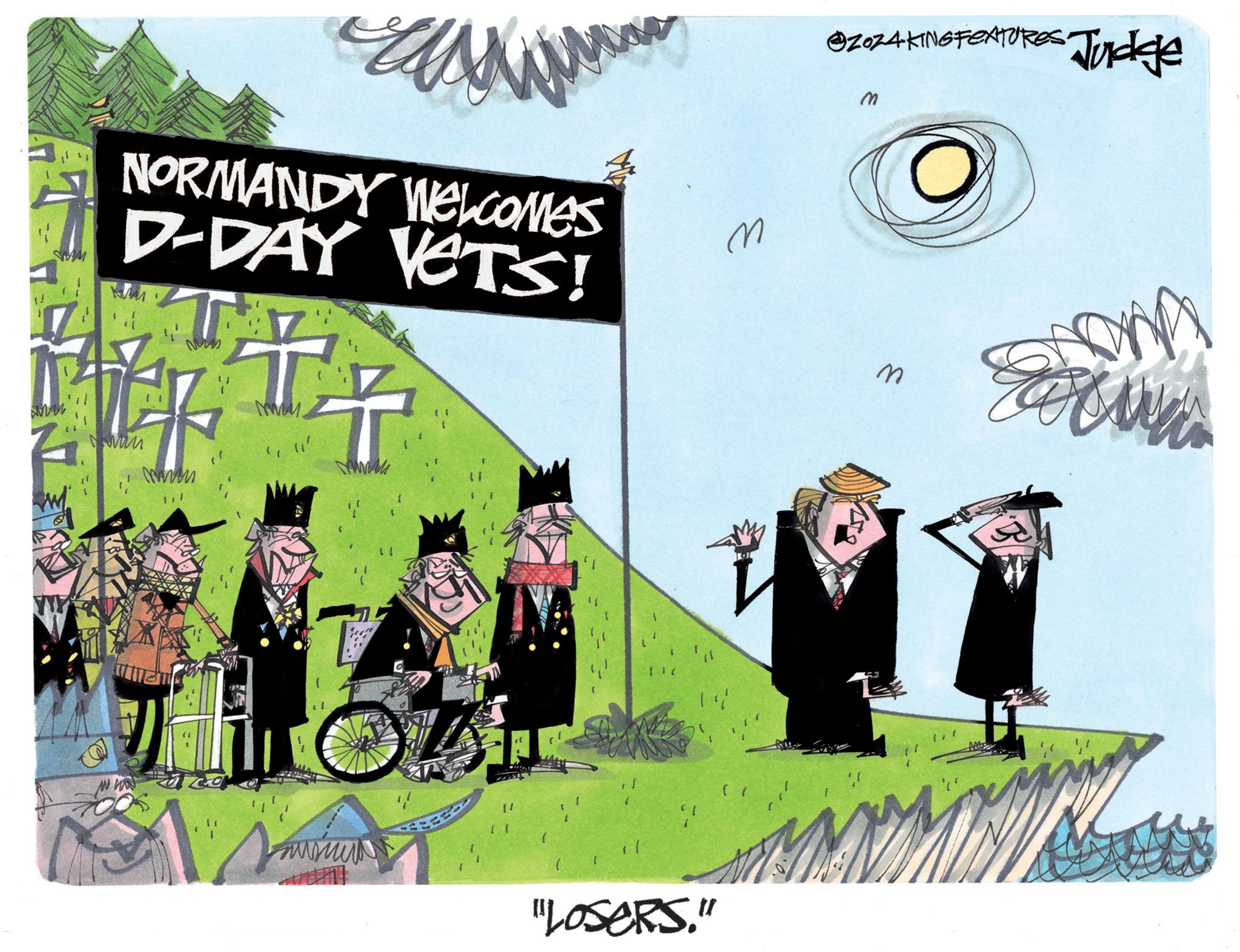 Graphics OCR: NORMANDY WELCOMES D-DAY VETS! NM M " my " www 11 118 "LOSERS." ( { ©2024 KING FEATURES. M M Judge NORMANDY WELCOMES D - DAY VETS ! NM M " my " www 11 118 " LOSERS . " ( { © 2024 KING FEATURES . M M Judge