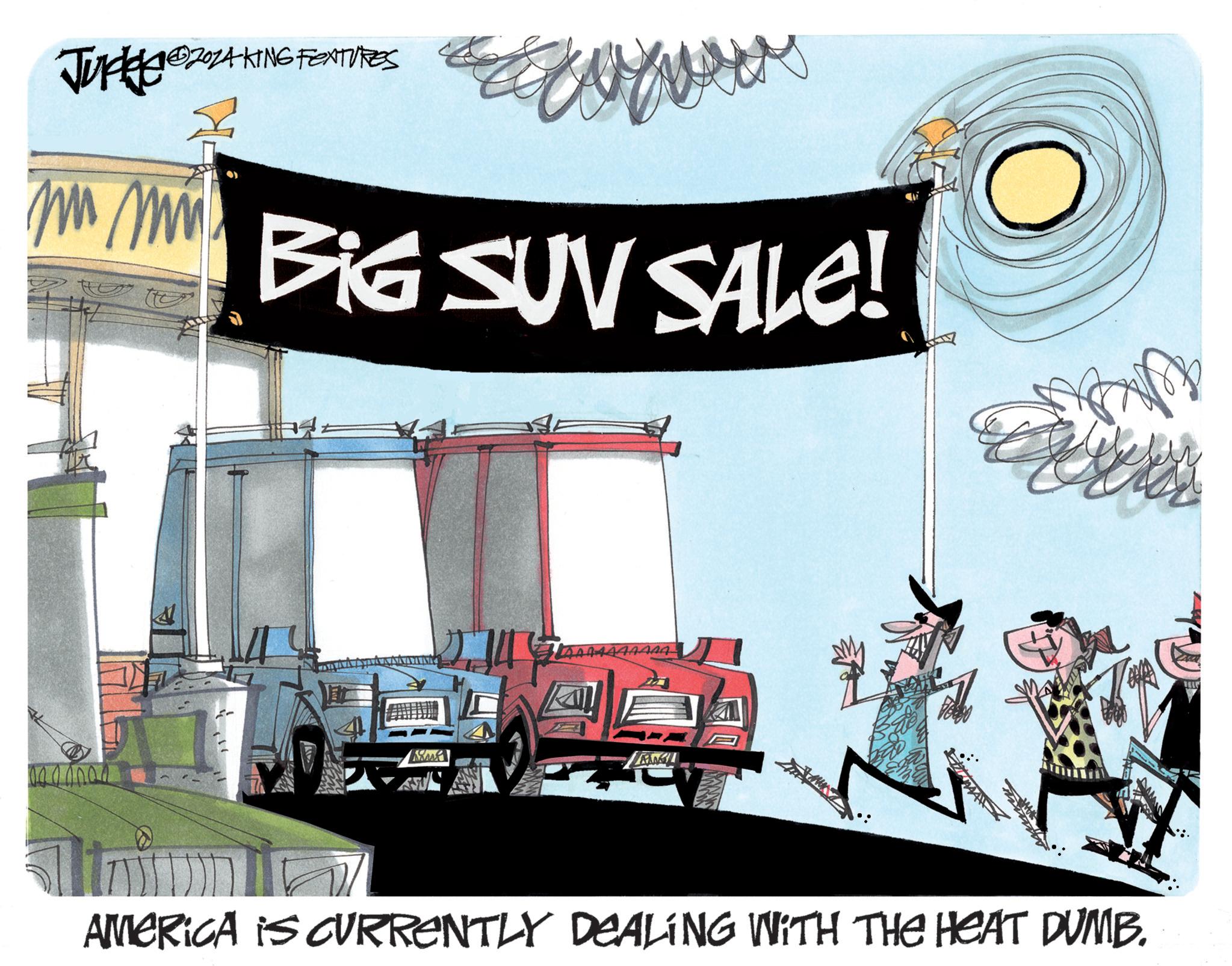Advertising OCR: Juple ?Z0ZA KING FEATURES Jucker@20z+K BIG SUV SALE! LAMBL AMERICA IS CURRENTLY DEALING WITH THE HEAT DUMB. Juple ?Z0ZA KING FEATURES Jucker @ 20z + K BIG SUV SALE ! LAMBL AMERICA IS CURRENTLY DEALING WITH THE HEAT DUMB .