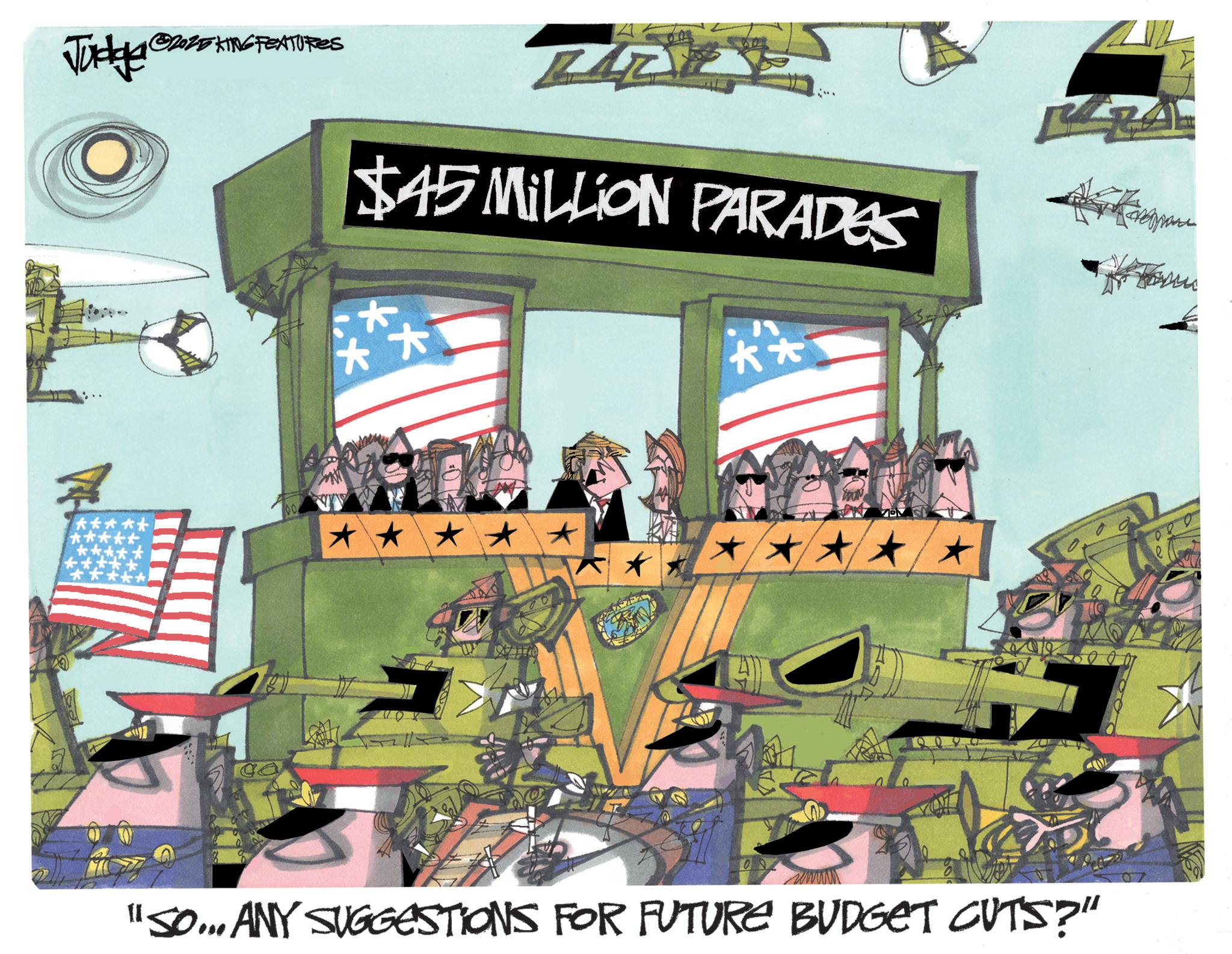 Fiction OCR: Judge ZZE KING FEATURES $45 MILLION PARADAS ** ?? * * "SO... ANY SUGGESTIONS FOR FUTURE BUDGET CUTS?" Judge ZZE KING FEATURES $ 45 MILLION PARADAS ** ?? * * " SO ... ANY SUGGESTIONS FOR FUTURE BUDGET CUTS ? "