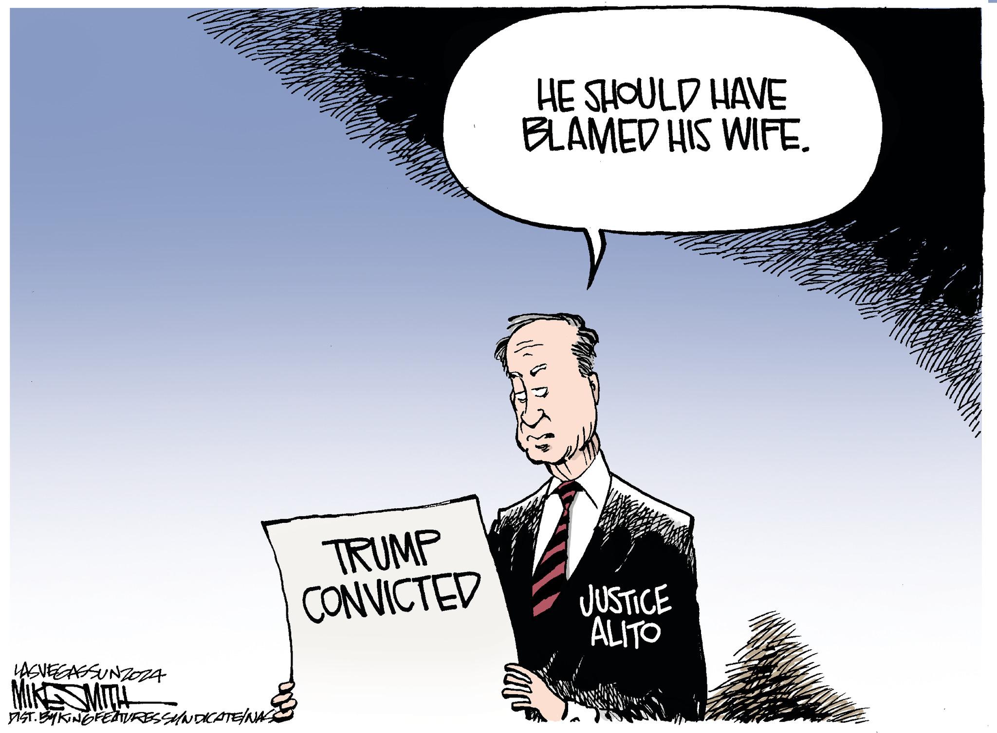 Fictional character OCR: LASVEGASSUNZOZA MIKSMITH DIST. BY KING FEATURES SYNDICATE/NAS HE SHOULD HAVE BLAMED HIS WIFE. TRUMP CONVICTED JUSTICE ALITO LASVEGASSUNZOZA MIKSMITH DIST . BY KING FEATURES SYNDICATE / NAS HE SHOULD HAVE BLAMED HIS WIFE . TRUMP CONVICTED JUSTICE ALITO