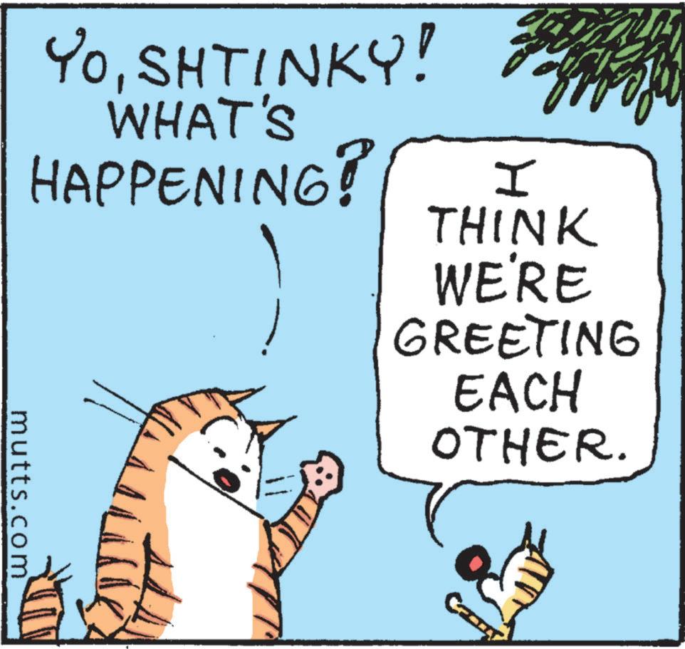 Handwriting OCR: YoSHTINKY! WHAT'S HAPPENING? I THINK WE'RE GREETING EACH OTHER. mutts.com ?? YoSHTINKY ! WHAT'S HAPPENING ? I THINK WE'RE GREETING EACH OTHER . mutts.com ??