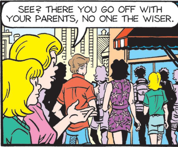 Illustration OCR: SEE? THERE YOU GO OFF WITH YOUR PARENTSNO ONE THE WISER. SEE ? THERE YOU GO OFF WITH YOUR PARENTSNO ONE THE WISER .