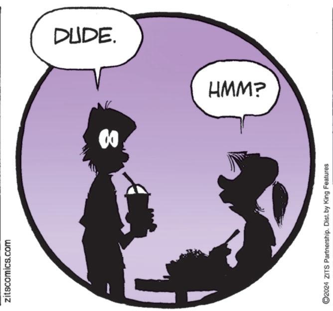 Art OCR: zitscomics.com DUDE. HMM? 00 O2024 ZITS Partnership. Dist. by King Features zitscomics.com DUDE . HMM ? 00 O2024 ZITS Partnership . Dist . by King Features