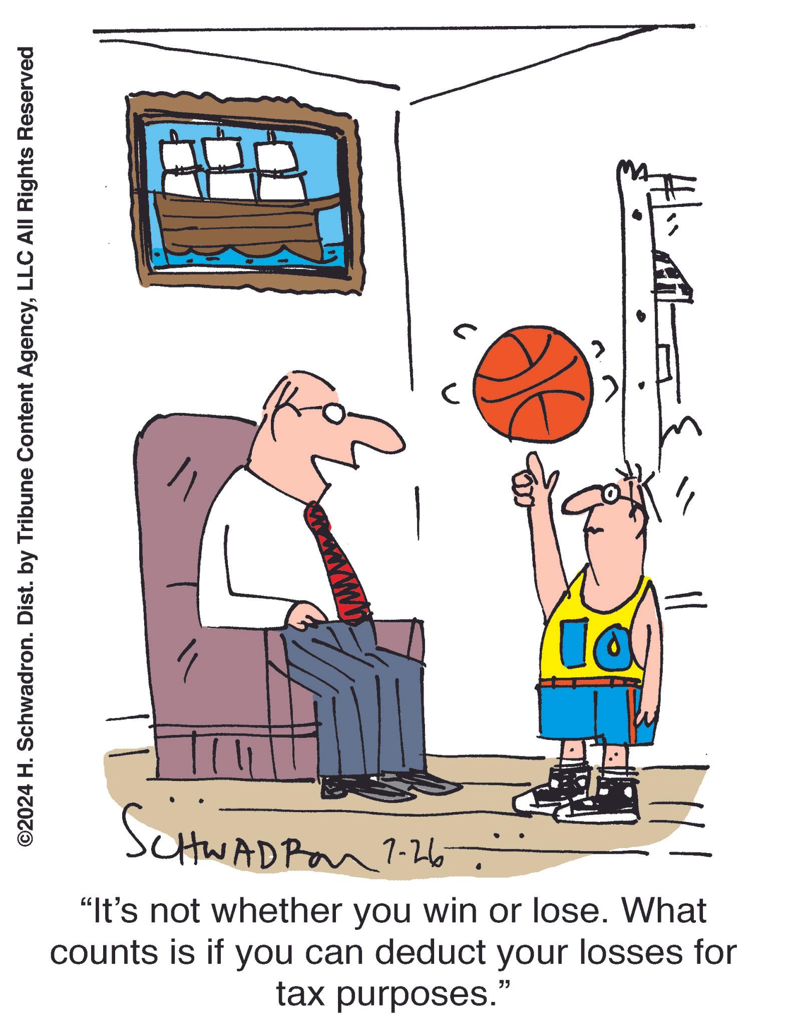 Font OCR: ©2024 H. Schwadron. Dist. by Tribune Content AgencyLLC All Rights Reserved SCHWADRO ADR 7-26 "It's not whether you win or lose. What counts is if you can deduct your losses for tax purposes." > ' " © 2024 H. Schwadron . Dist . by Tribune Content AgencyLLC All Rights Reserved SCHWADRO ADR 7-26 " It's not whether you win or lose . What counts is if you can deduct your losses for tax purposes . " > ' "