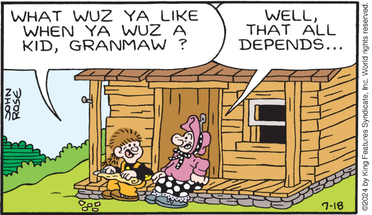 Parallel OCR: JOHN 7500 WHAT WUZ YA LIKE WHEN YA WUZ A KIDGRANMAW ? WELLTHAT ALL DEPENDS... 800 7-18 ©2024 by King Features SyndicateInc. World rights reserved. JOHN 7500 WHAT WUZ YA LIKE WHEN YA WUZ A KIDGRANMAW ? WELLTHAT ALL DEPENDS ... 800 7-18 © 2024 by King Features SyndicateInc. World rights reserved .